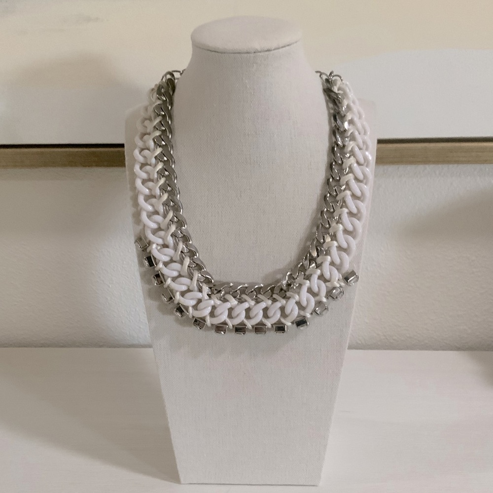 Express Y2K Necklace White Silver Chain Clear Faceted Rhinestones